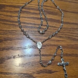 Vintage Cross Pendant Necklace Sterling Silver & Crystals